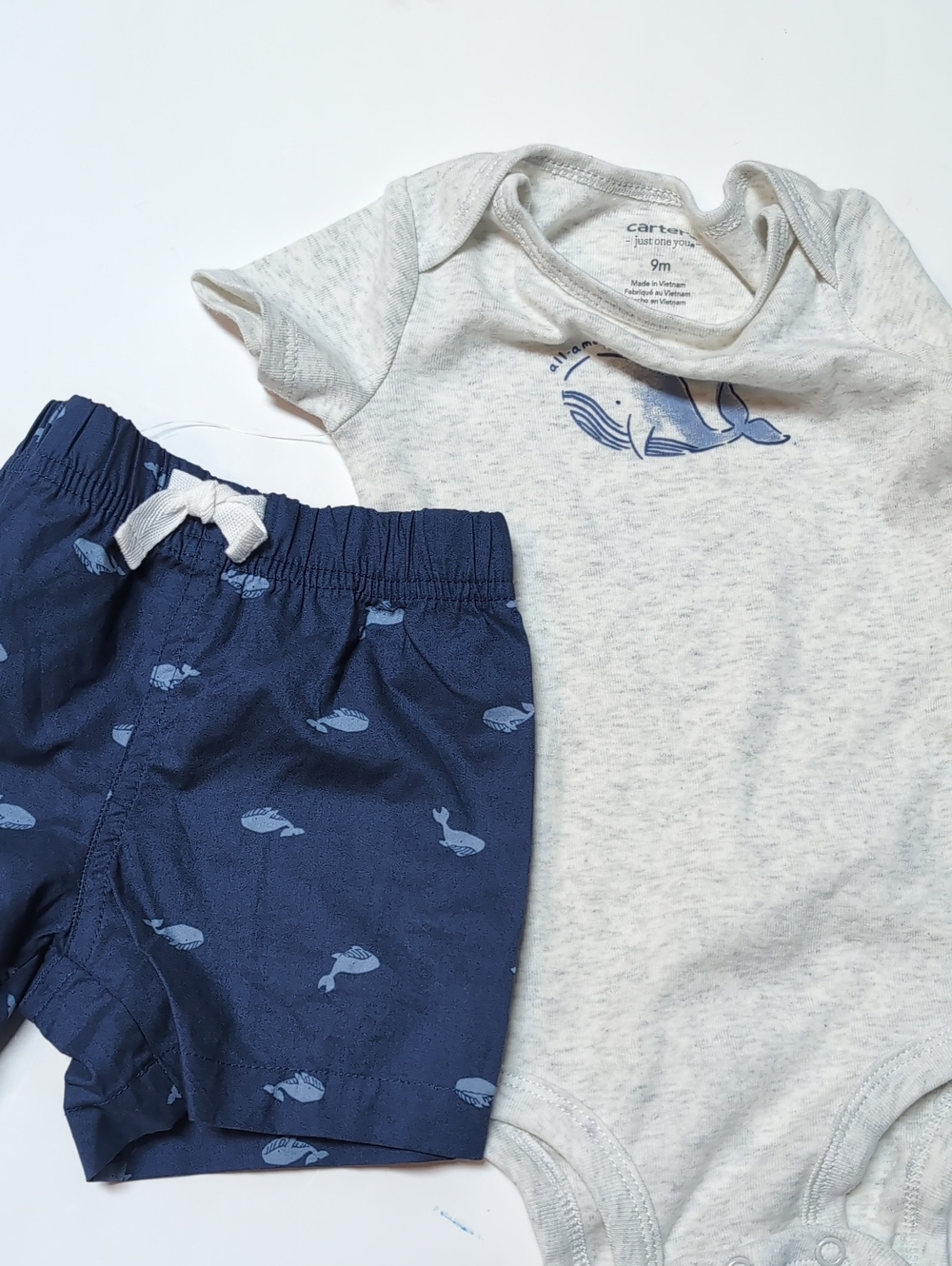 Carter's Heather Gray Onesie & Navy Whale Shorts Set